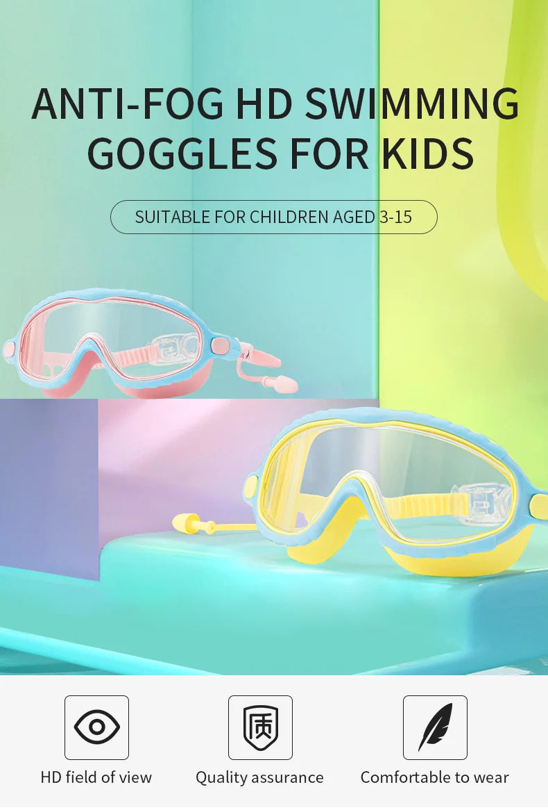 Make A Splash™ Large Frame (Back Clip) Kids HD View, Anti-Fog, No-Leak, Swim Goggles