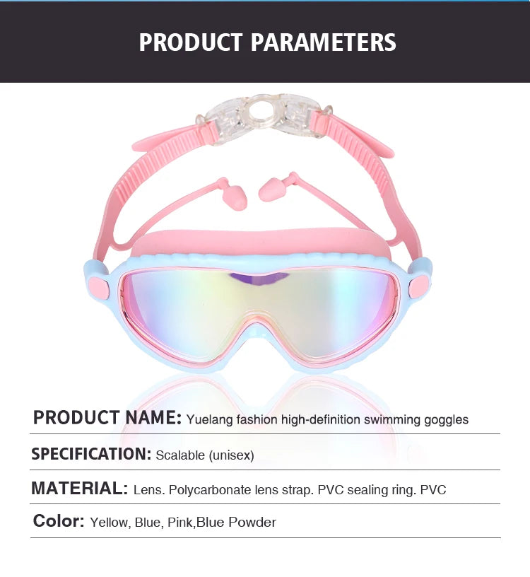 Make A Splash™ Large Frame (Back Clip) Kids HD View, Anti-Fog, No-Leak, Swim Goggles