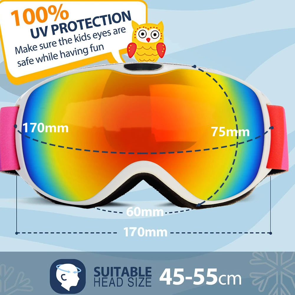Kids Ski/Snowboard Anti-fog Double Layer UV400 Goggles | Age 4-14yrs
