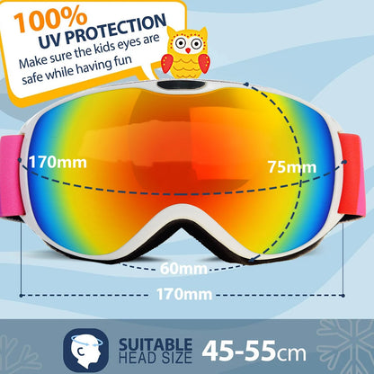 Kids Ski/Snowboard Anti-fog Double Layer UV400 Goggles | Age 4-14yrs